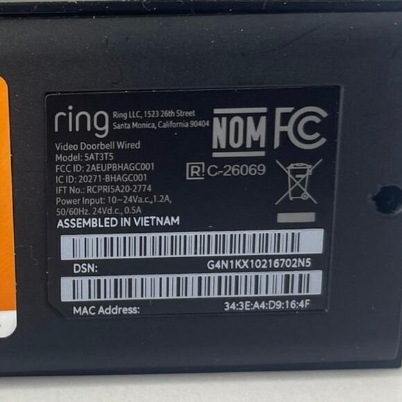 Refurbished Ring Audio/Video Doorbell (wired) Model 5AT3T5 - Picture 8 of 9